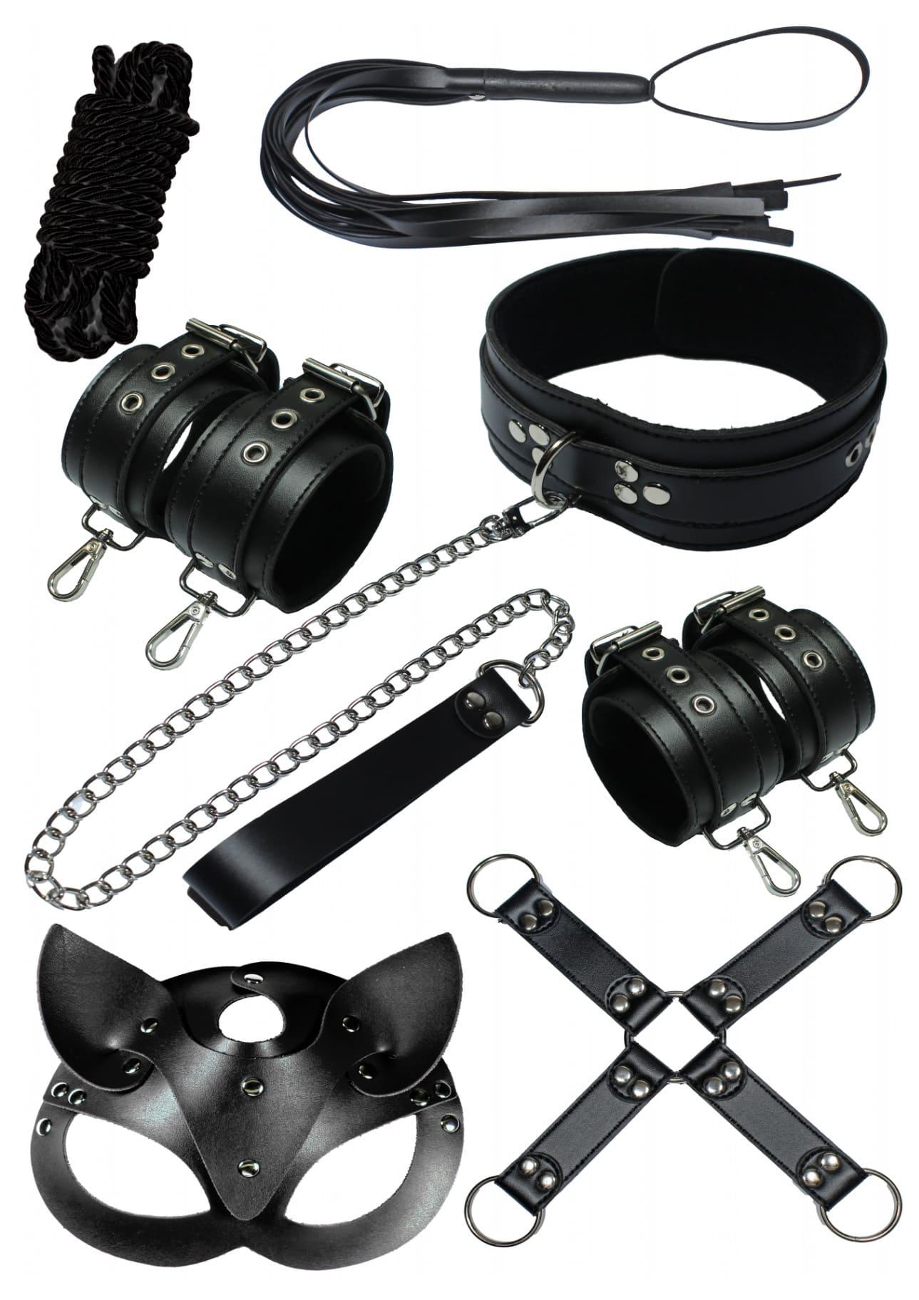 7 Parça Siyah BDSM Fantezi Fantezi Set
