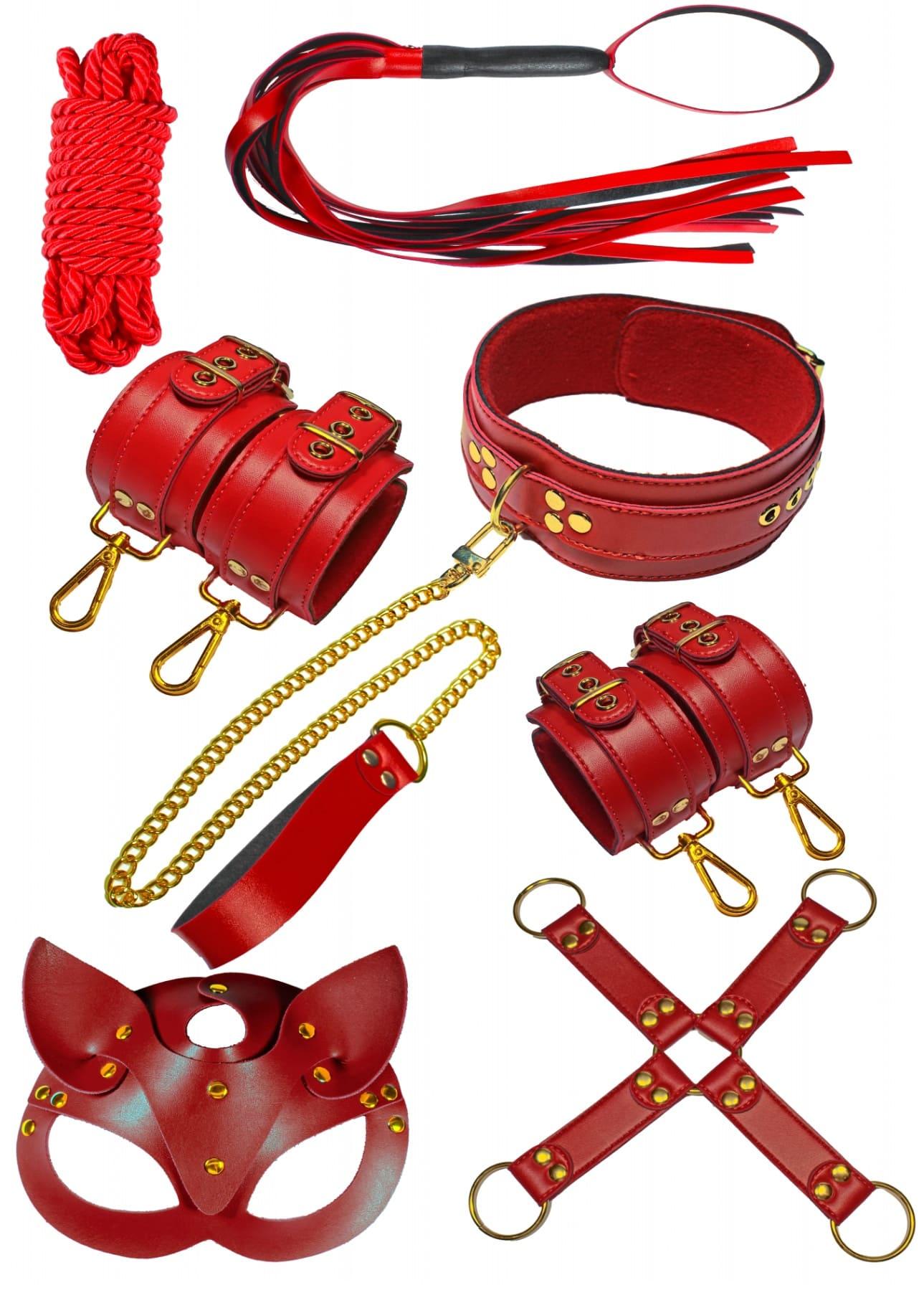 7 Parça Kırmızı Sarı Zincirli Şık BDSM Fantezi Fantezi Set