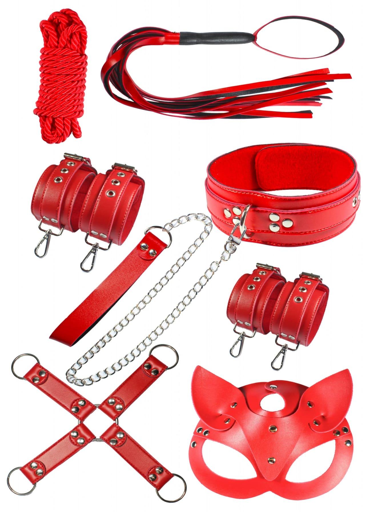 7 Parça Kırmızı BDSM Fantezi Fantezi Set