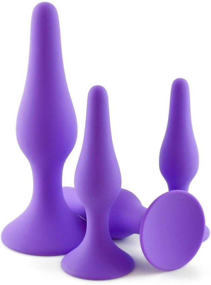 4 Farklı Boyutlarda Soft Silikon Doku Güçlü Vantuzlu Mor Anal Alıştırıcı Genişletici Plug Tıkaç Set