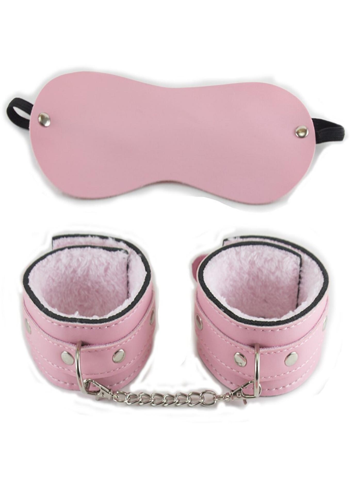 Pembe Pelüş Kelepçe ve Göz Bandı Fetiş Seti