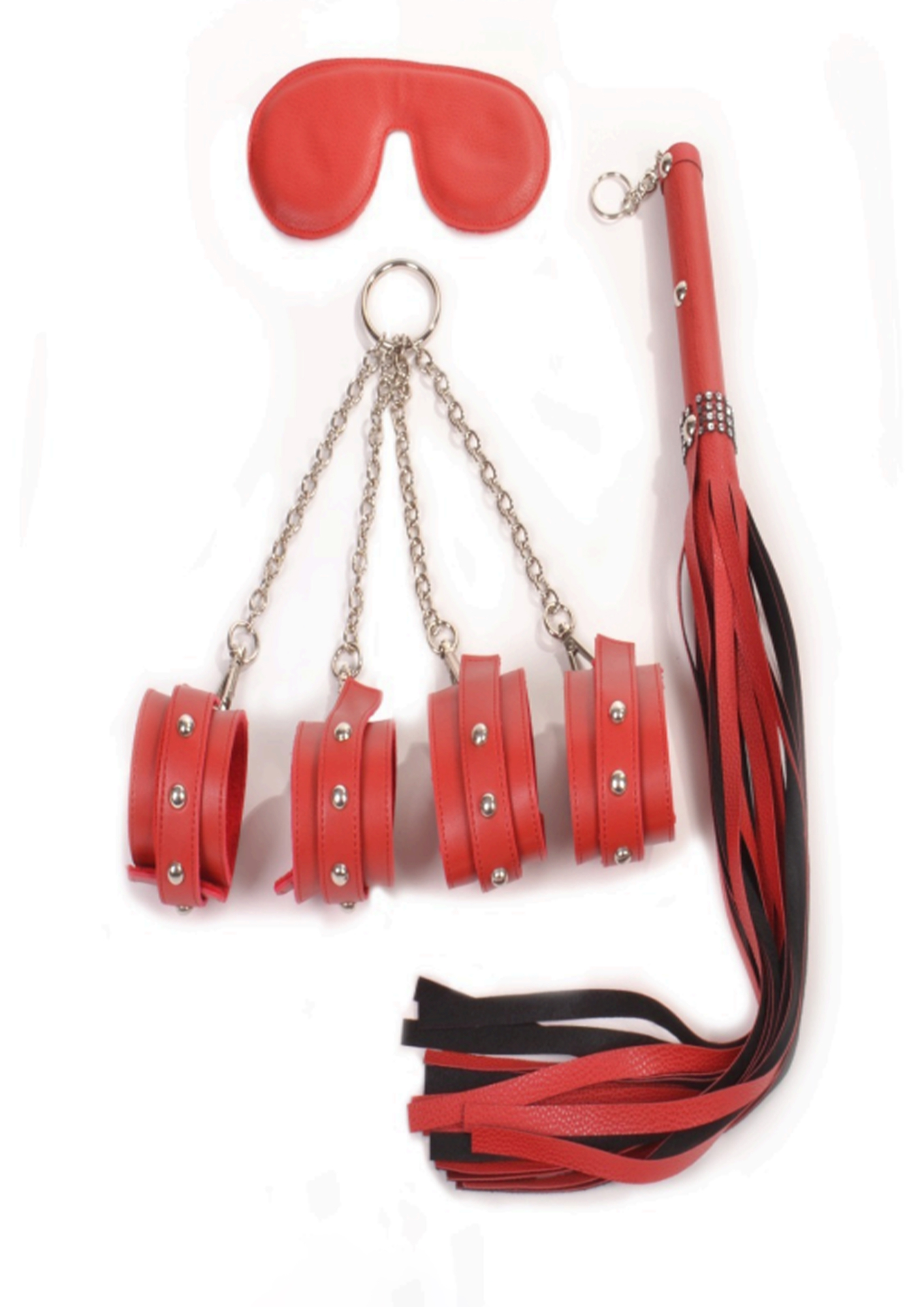 Kırmızı 5 Parça Deri Kelepçe BDSM Seti