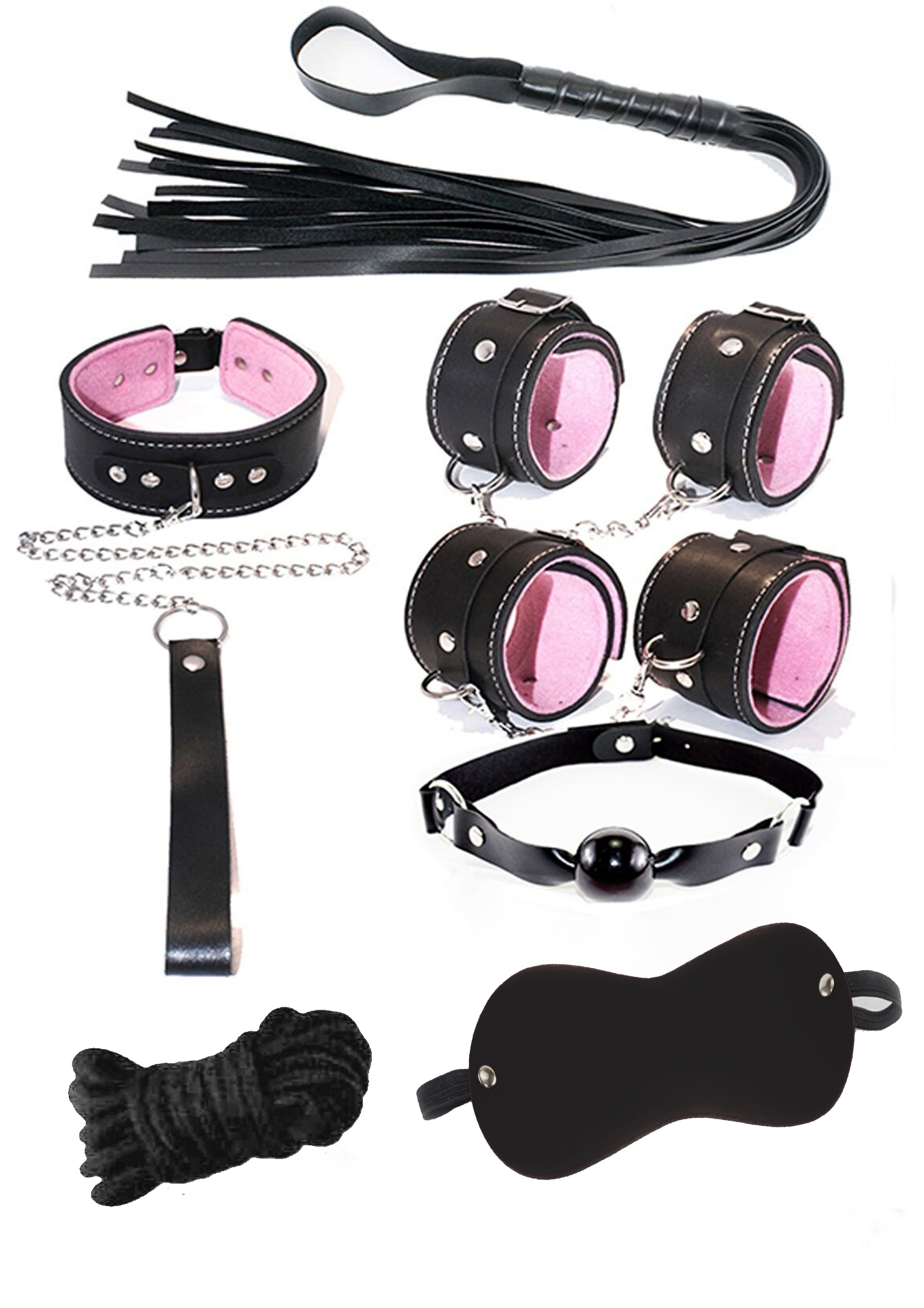 7 Parça Pembe Siyah BDSM Seti