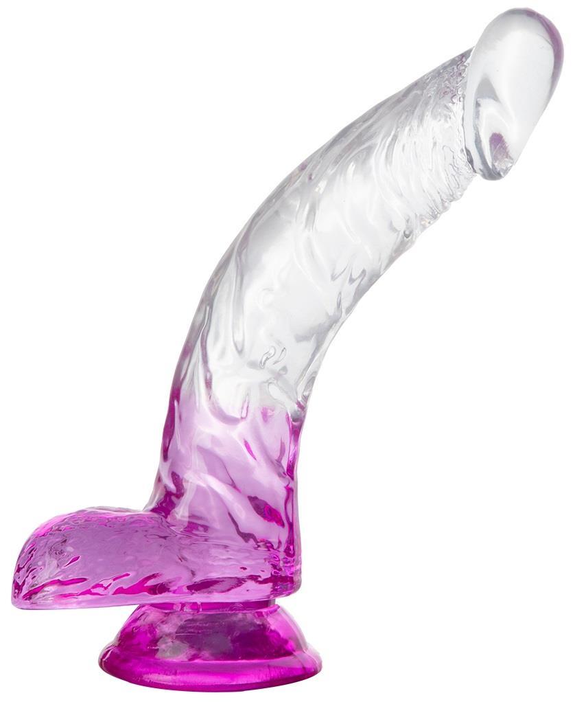 Realistik Jel Dokuda 20 Cm Şeffaf Mor Esnek Ultra Yumuşak Jel Penis Güçlü Vantuzlu Testisli Dildo