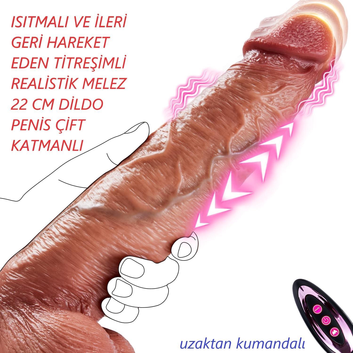 Rotasyonlu İleri Geri Hareketli Isıtmalı Titreşimli Uzaktan Kumandalı 22 Cm Soft Melez Penis Dildo