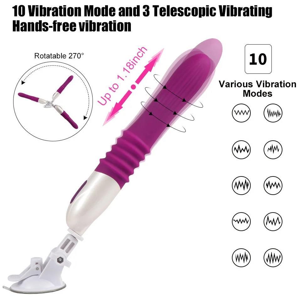 Şarjlı 3 Mod İleri Geri Hareket Hızı 10 Farklı Titreşim Silikon Doku Vantuzlu Sex Makinesi Vibratör