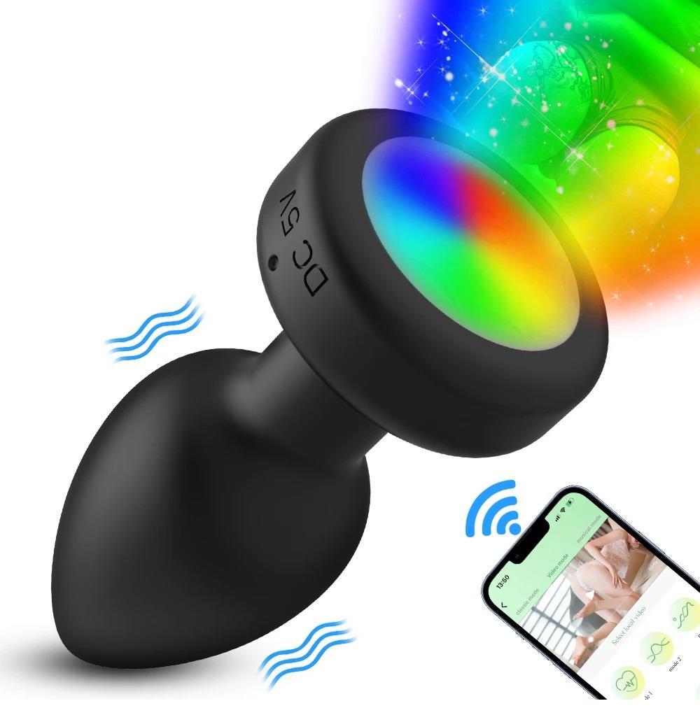 Şarjlı Telefon Uygulamalı Led Işıklı Soft Silikon Doku 10 Mod Titreşim 9 Cm Anal Vibratör Tıkaç Plug