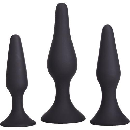 Silikon Dokuda Egzersiz Küçük Orta Büyük Boylarında Vantuzlu 3'lü Anal Plug Tıkaç Seti
