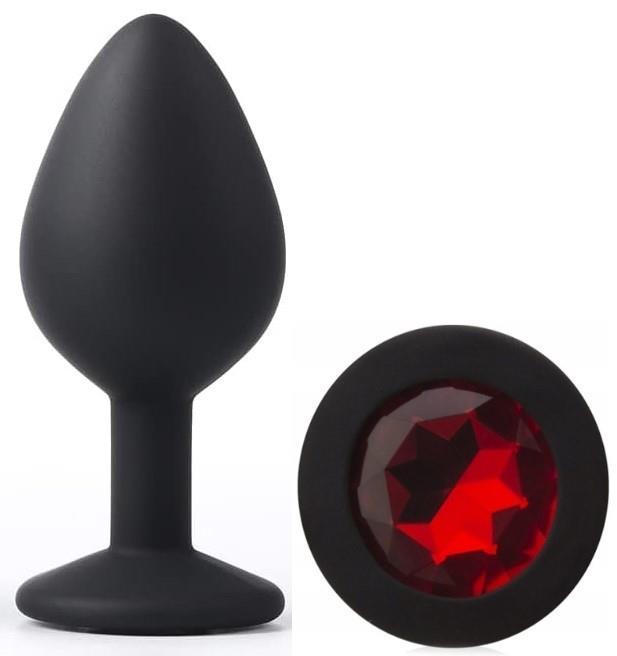 Siyah Soft Silikon Dokuda Kırmızı Mücevher Taşlı 8,2 Cm Anal Açıcı Genişletici Alıştırıcı Plug Tıkaç