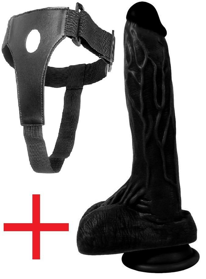 Soft Gerçekçi Dokuda Deri Kemerli Zenci Penis Vantuzlu Takma Realistik Belden Bağlamalı Siyah Dildo