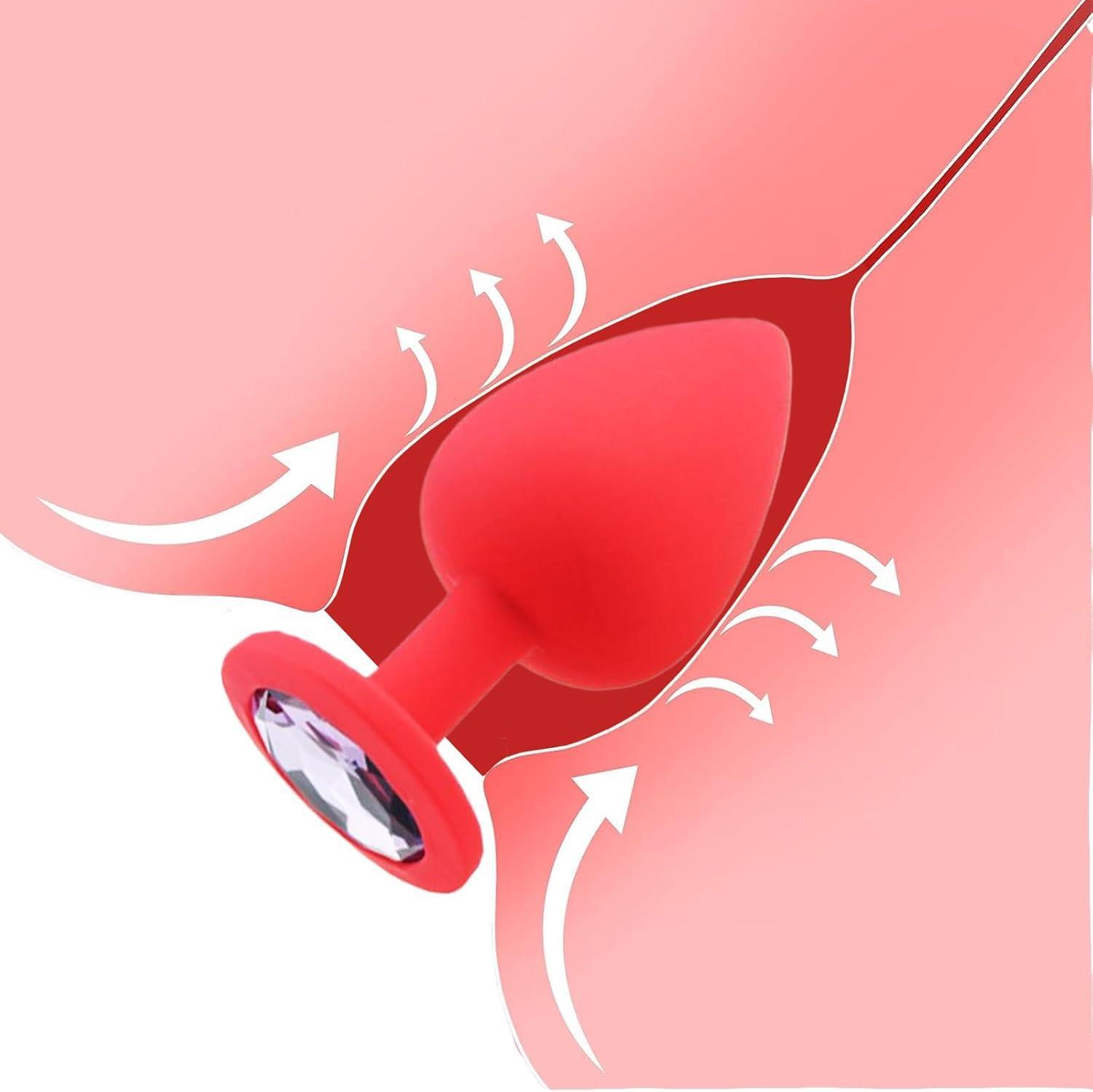 Soft Kırmızı Silikon Doku Lüks Mücevher Taşlı 7 Cm Anal Açıcı Alıştırıcı Tıpa Genişletici Tıkaç Plug