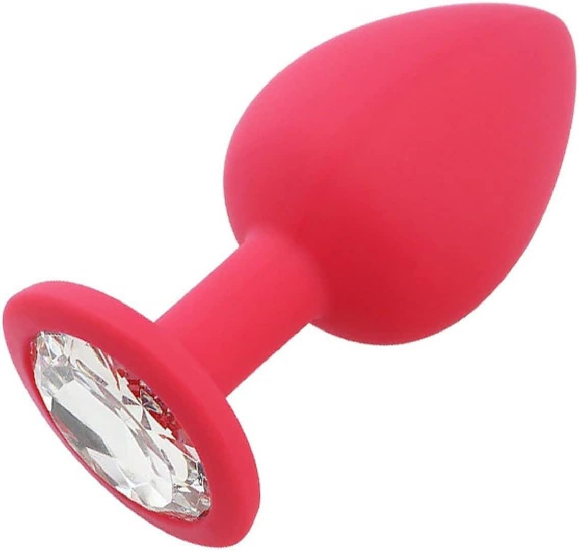 Soft Kırmızı Silikon Dokuda Mücevher Taşlı 9,5 Cm Anal Açıcı Alıştırıcı Tıpa Genişletici Tıkaç Plug