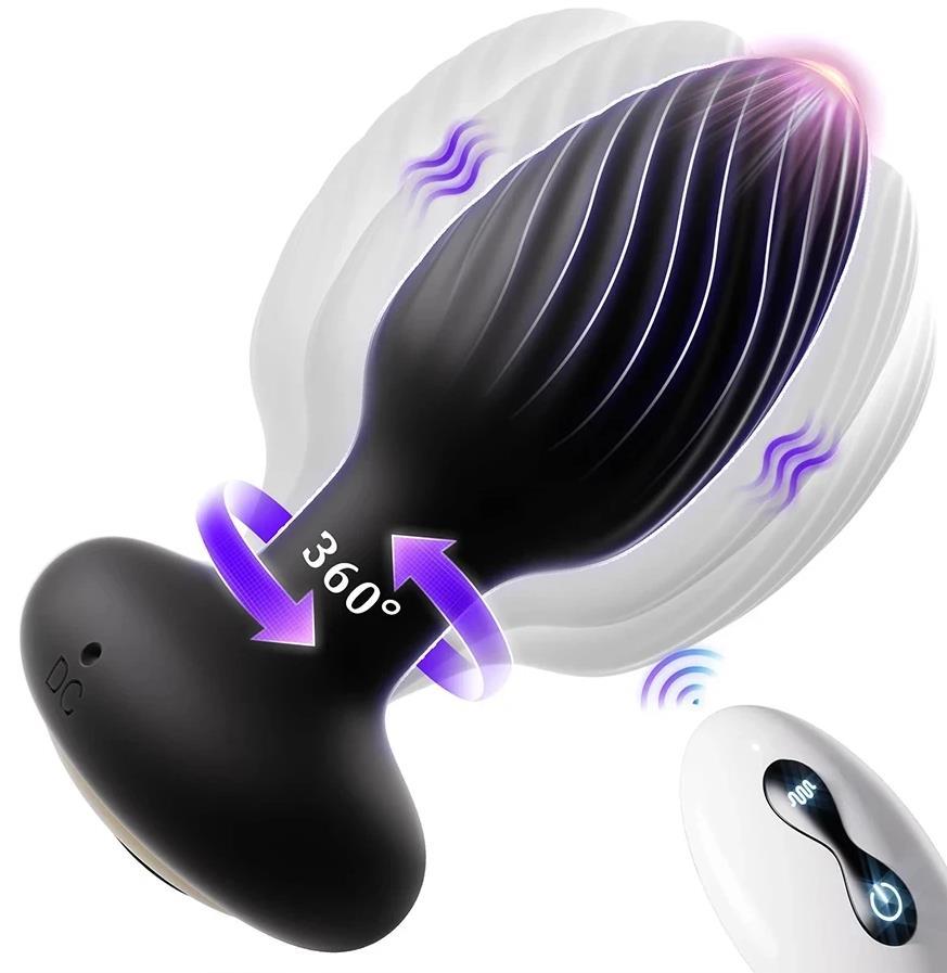 Soft Silikon Doku 7 Mod Rotasyonlu 7 Mod Titreşim Şarjlı Uzaktan Kumandalı 9,5 Cm Anal Plug Vibratör