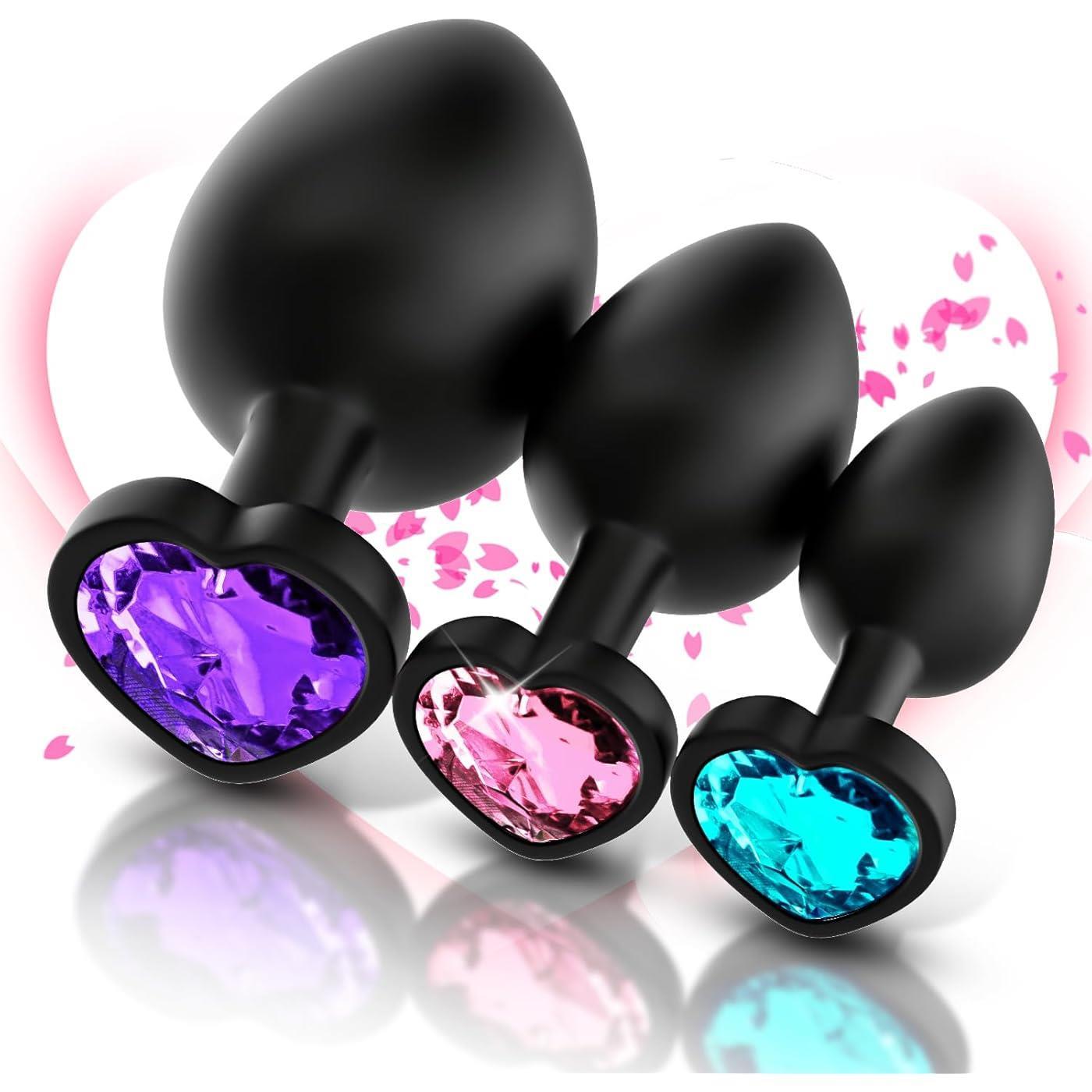 Soft Silikon Dokuda Kalpli Renkli Taşlı 3 Farklı Boyutta Anal Alıştırıcı Genişletici Plug Tıkaç Set