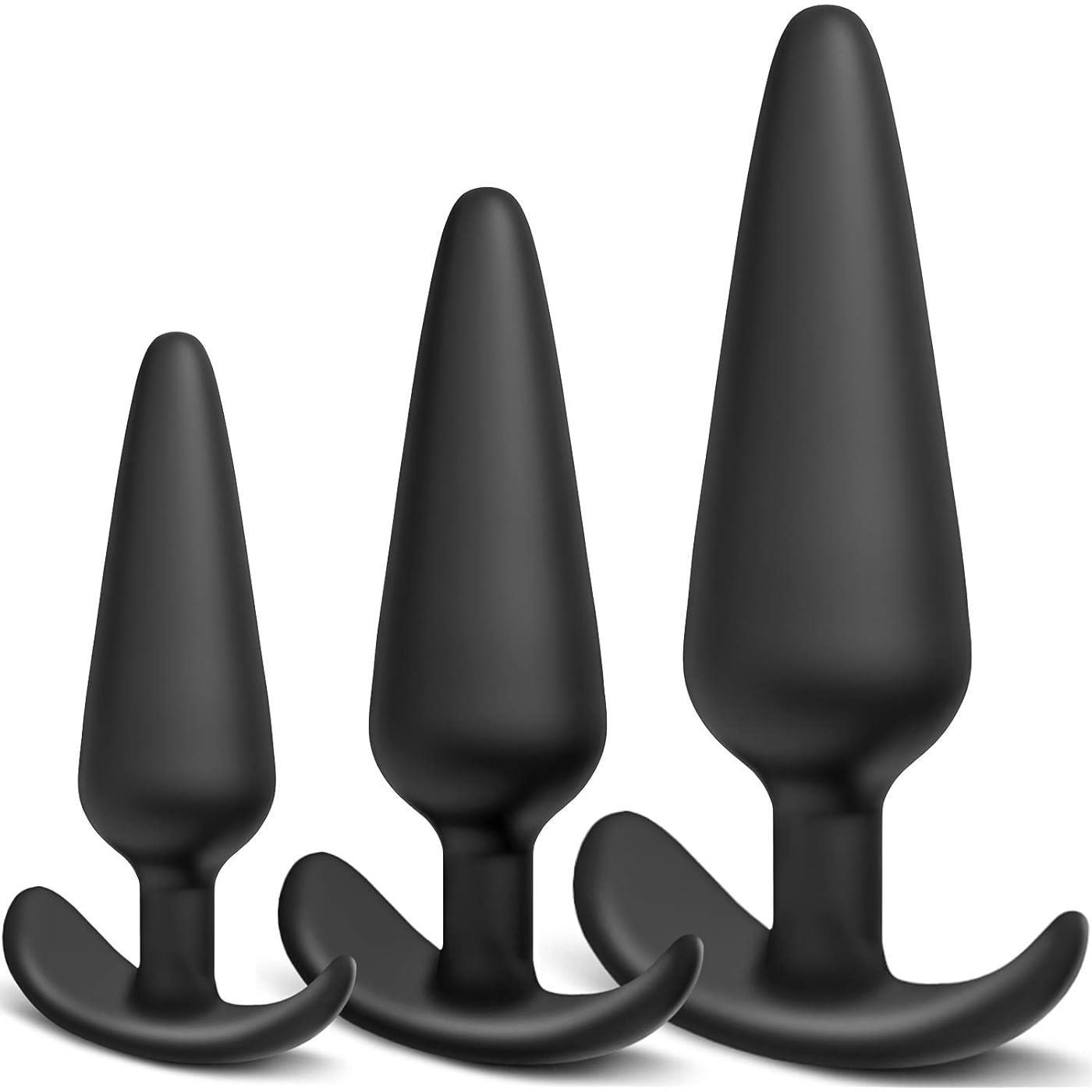 Soft Siyah Silikon Doku 3 Farklı Boyutta Anal Açıcı Alıştırıcı Genişletici Tıpa 3'lü Plug Tıkaç Seti