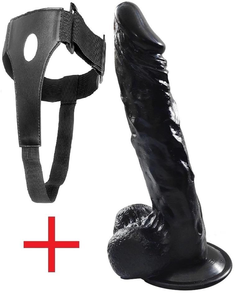 Takma Deri Kemerli Penis 24 Cm Yumuşak Gerçekçi Doku Vantuzlu Zenci Belden Bağlamalı Siyah Dildo