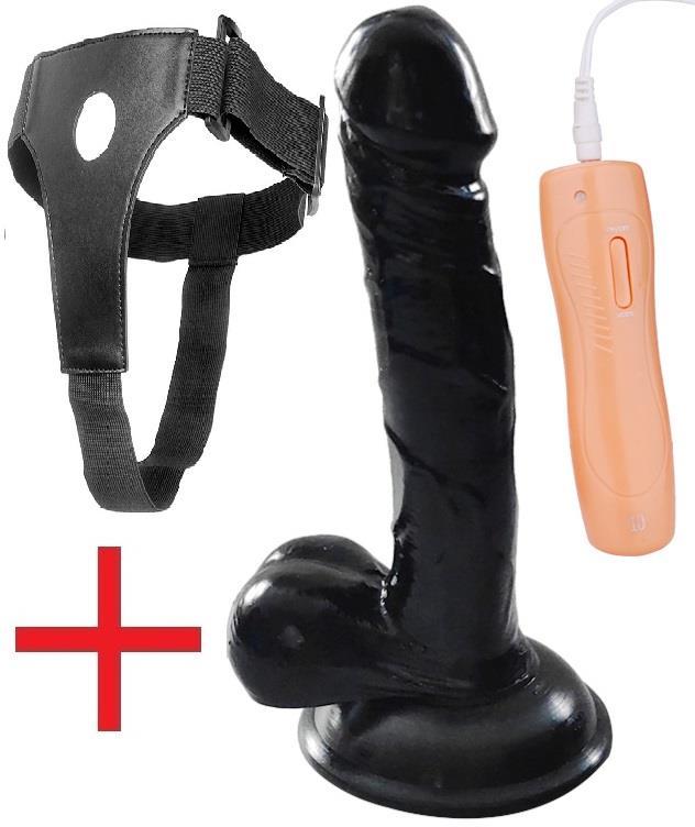 Takma Dildo 19 Cm 10 Farklı Titreşimli Penis Kemerli Gerçekçi Zenci Belden Bağlamalı Siyah Vibratör
