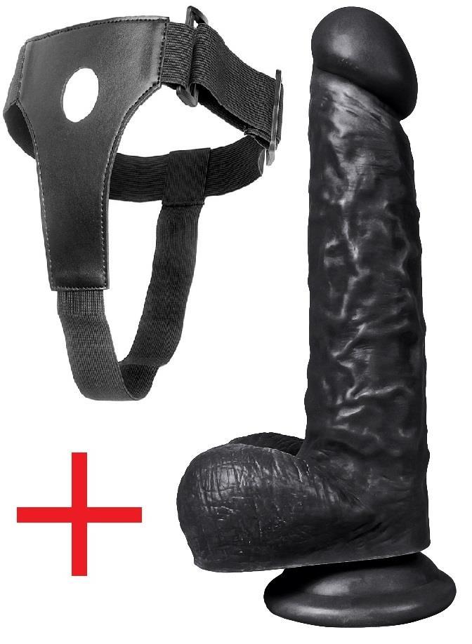 Takma Kemerli Siyah 26 Cm Gerçekçi Et Dokusunda Penis Vantuzlu Realistik Belden Bağlama Zenci Dildo