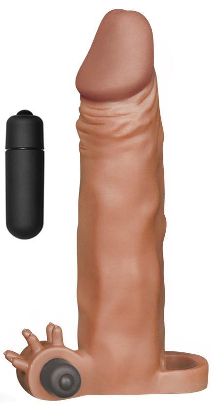 Testis Tutacaklı 5.5 Cm Dolgulu Uzatmalı 19 Cm Gerçekçi Hissiyat Güçlü Titreşimli Melez Penis Kılıfı