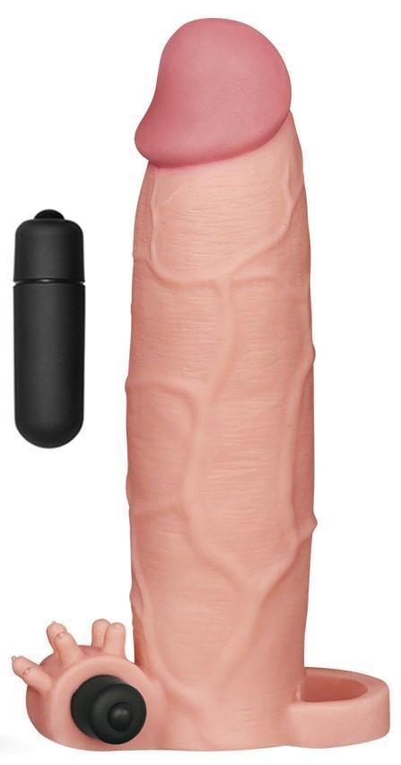 Testis Tutacaklı Güçlü Titreşimli Kalın 5.5 Cm Uzatmalı Dolgulu 20 Cm Gerçekçi Dokuda Penis Kılıfı