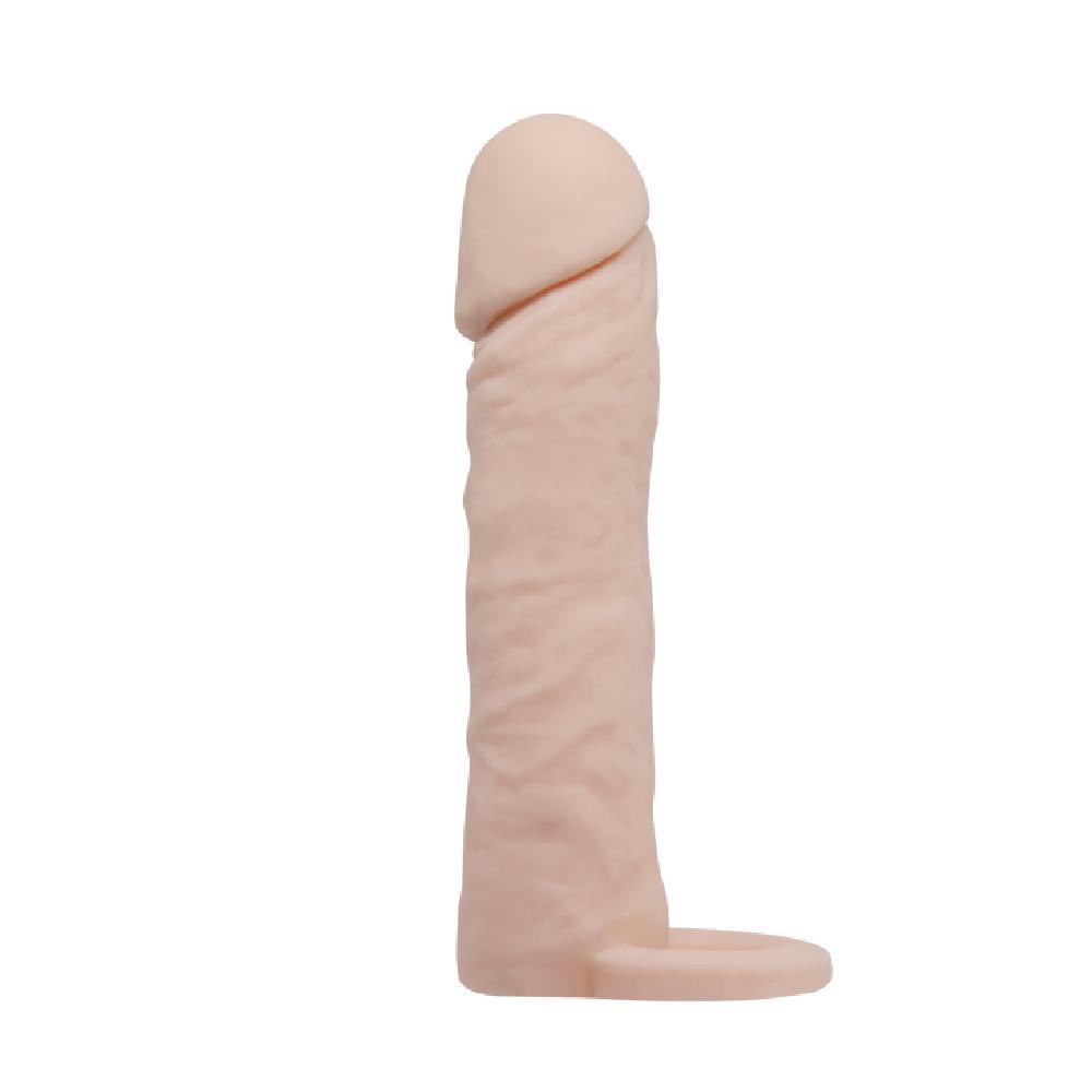 Tırtıklı Orgazm Uyarıcılı 3,5 Cm Uzatmalı Testis Destekli Ultra Yumuşak Realistik Penis Kılıfı