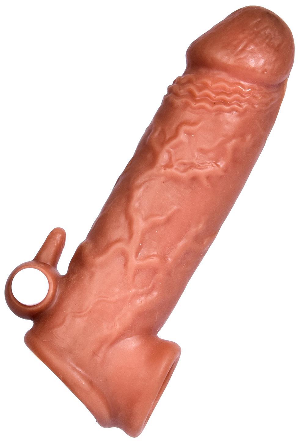 Titreşimli Dolgulu 4,5 Cm Uzatmalı 22 Cm Testis Tutacaklı Yumuşak Doku Melez Realistik Penis Kılıfı