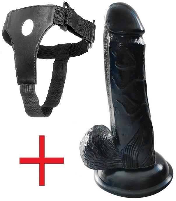 Ultra Gerçekçi Dokuda Deri Kemerli Penis 18 Cm Vantuzlu Zenci Realistik Belden Bağlamalı Siyah Dildo