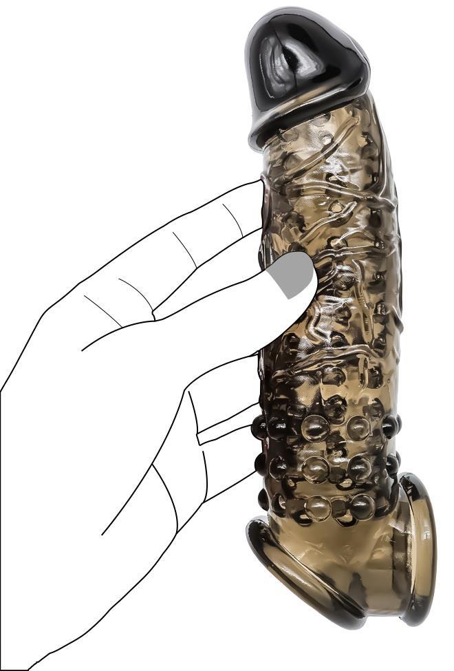 Uzatmalı 3.5 Cm Dolgulu Uyarıcı Tırtıklı Siyah Silikon Dokuda 22 Cm Testise Tutacaklı Penis Kılıfı