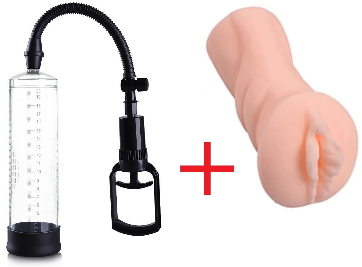 Vakum Tetikli Büyütücü Kalınlaştırıcı Penis Pompası+Gerçekçi Doku Hissiyatı Mastürbatör Suni Vajina