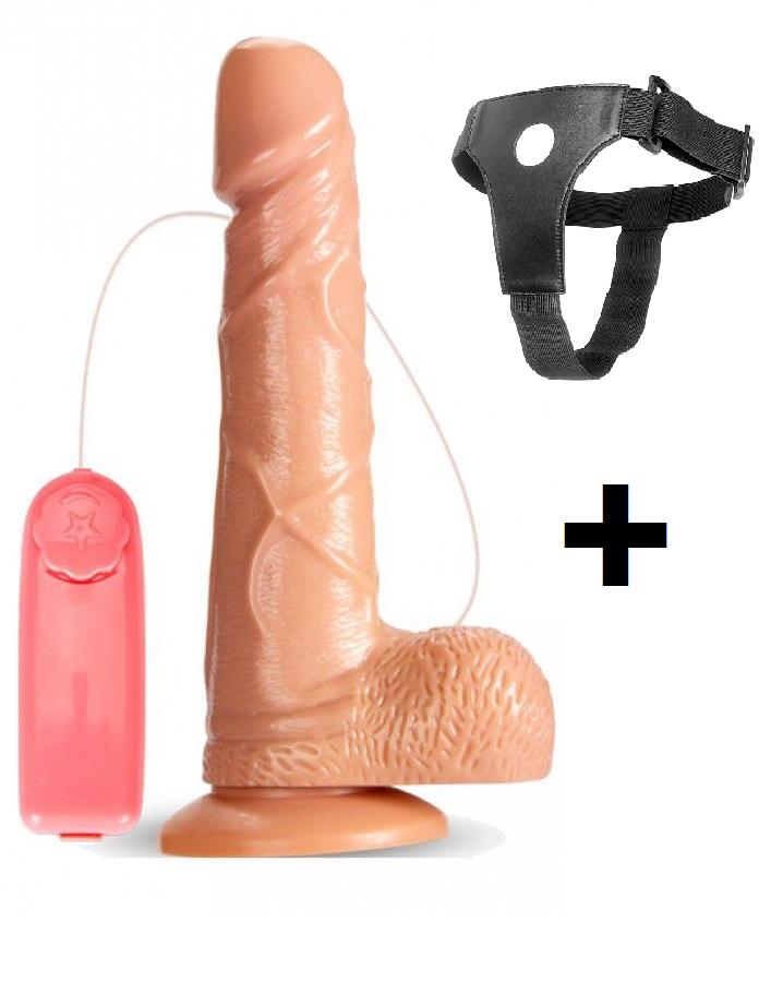 Yumuşak Dokuda 17 Cm Ayarlanabilir Güçlü Titreşim Penis Belden Bağlamalı Kemerli Realistik Vibratör