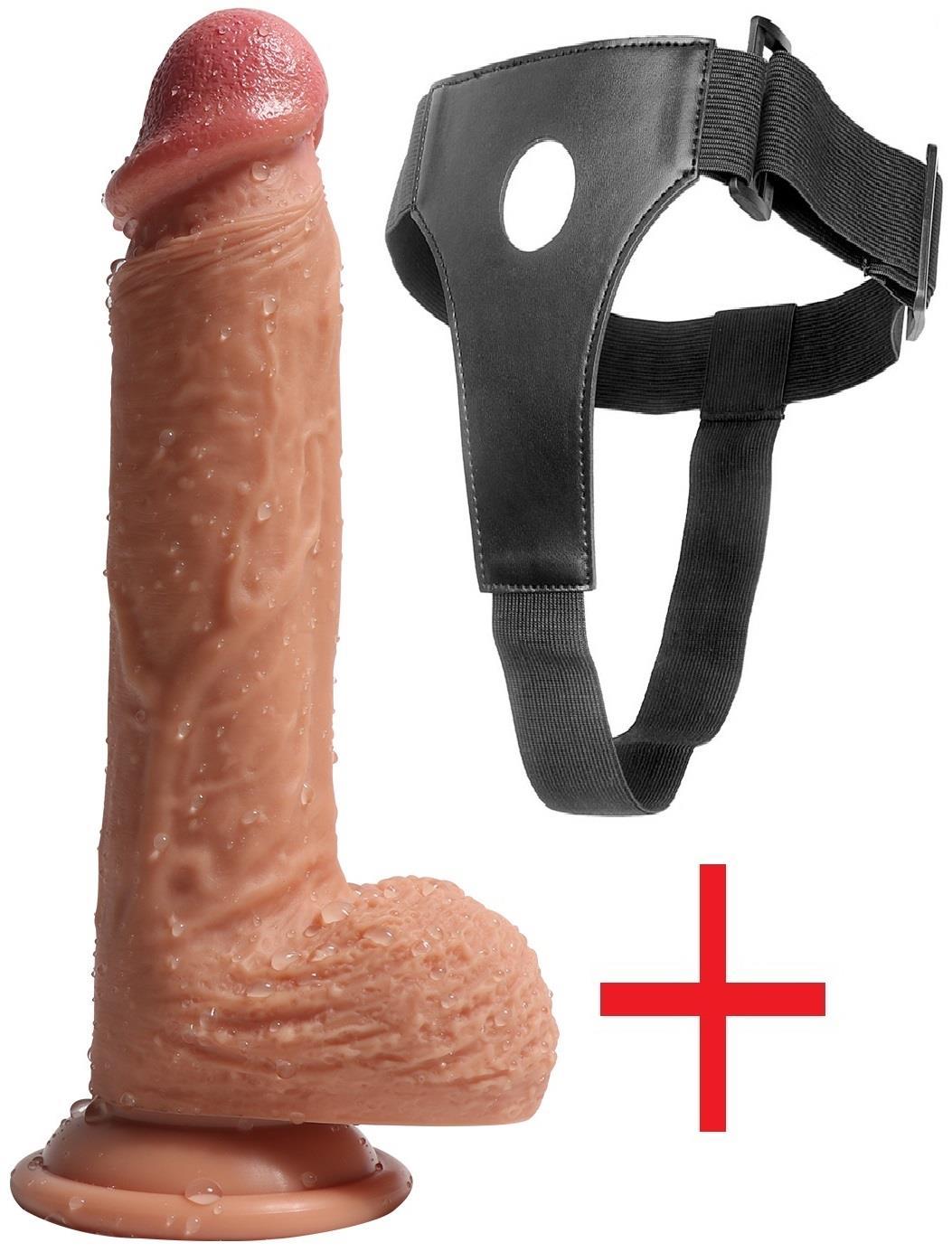 Yumuşak Dokuda Kemerli Çift Katmanlı 22.5 Cm Takma Penis Vantuzlu Realistik Belden Bağlamalı Dildo