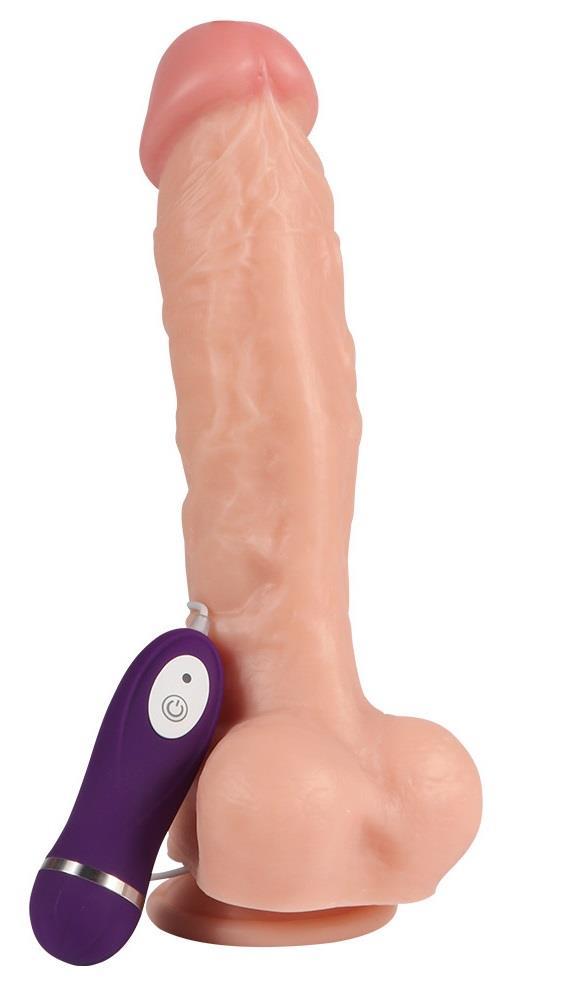 Yumuşak Gerçekçi Doku Kalın 24 Cm 10 Farklı Titreşimli Güçlü Vantuzlu Vibratör Realistik Penis Dildo