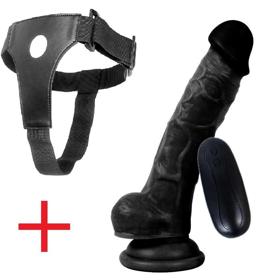Zenci 17 Cm 10 Mod Titreşimli Et Doku Kemerli Takma Vibratör Realistik Belden Bağlamalı Dildo Penis