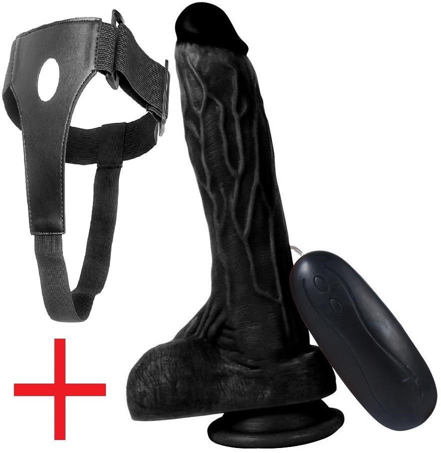 Kemerli 10 Mod Titreşim Gerçekçi Doku 20 Cm Zenci Dildo Vantuzlu Realistik Belden Bağlamalı Vibratör