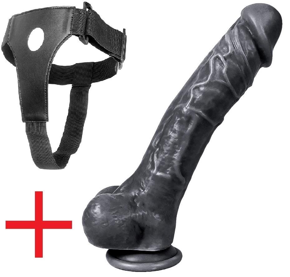 Zenci Belden Bağlamalı 24.5 Cm Gerçekçi Soft Doku Takma Penis Vantuzlu Realistik Kemerli Siyah Dildo