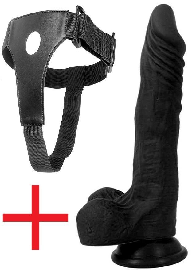 Zenci Takma Gerçekçi Soft Dokuda 21.5 Cm Anal Vajina Kemerli Penis Vantuzlu Realistik Siyah Dildo